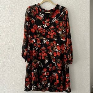 Fall floral dress with sheer sleeves